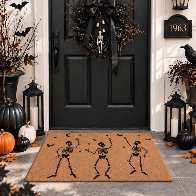 Hahafelt Halloween Door Mat Outdoor Dancing Skeleton Welcome Doormat - skull carpet