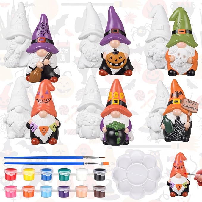 CroBlissful 6 Sets Halloween Gnome Ceramics to Paint Crafts Kit