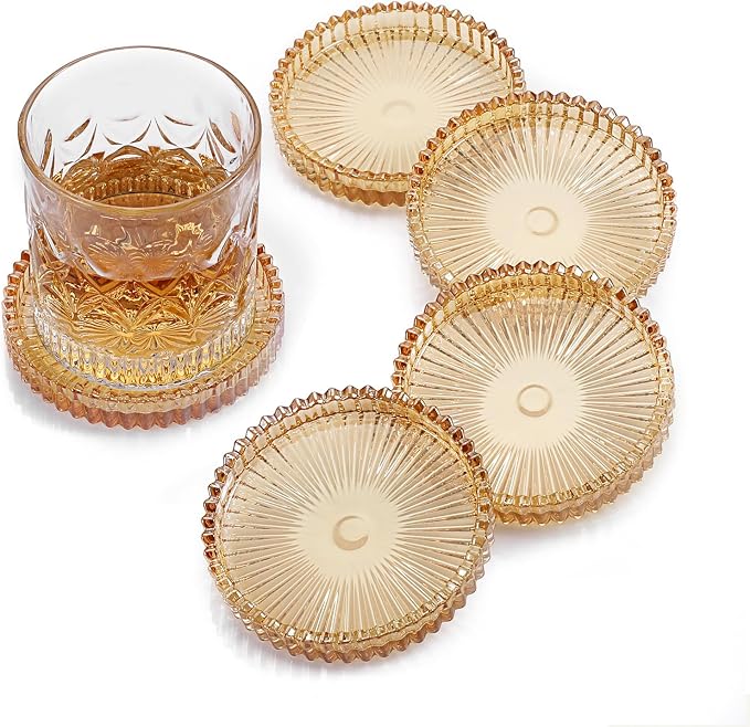 Modern Clear Coasters Set of 5- Glass Cute Coasters for Drinks, Amber - skull coaster