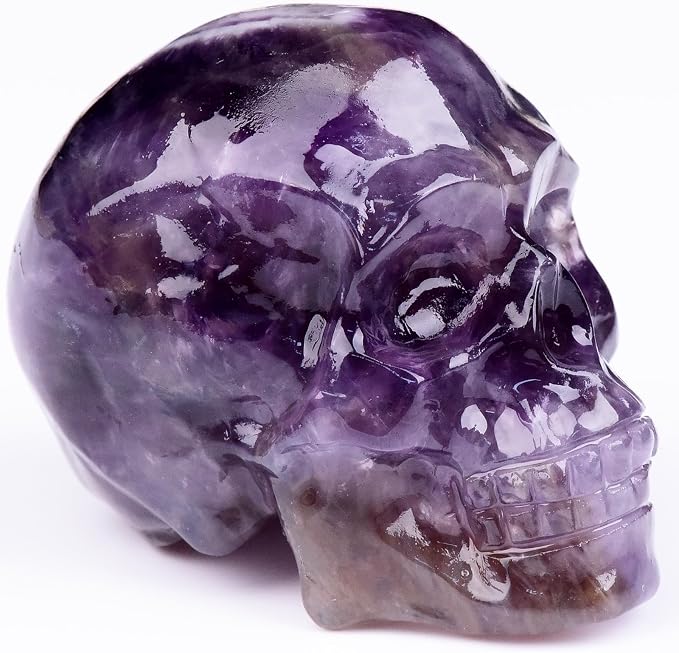 2 Inch Dream Amethyst Crystal Skulls Decor,Human Skull Sculpture Statues Healing Crystal Decor,Halloween Skull Figurines,Home Office Decoration Christmas Meditation Gifts for Men Women