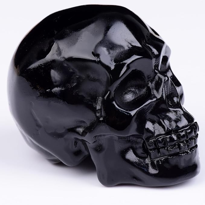 2 Inch Black Obsidian Crystal Skulls Decor,Human Skull Sculpture Statues Healing Crystal Decor,Halloween Skull Figurines,Home Office Decoration Christmas Meditation Gifts for Men Women