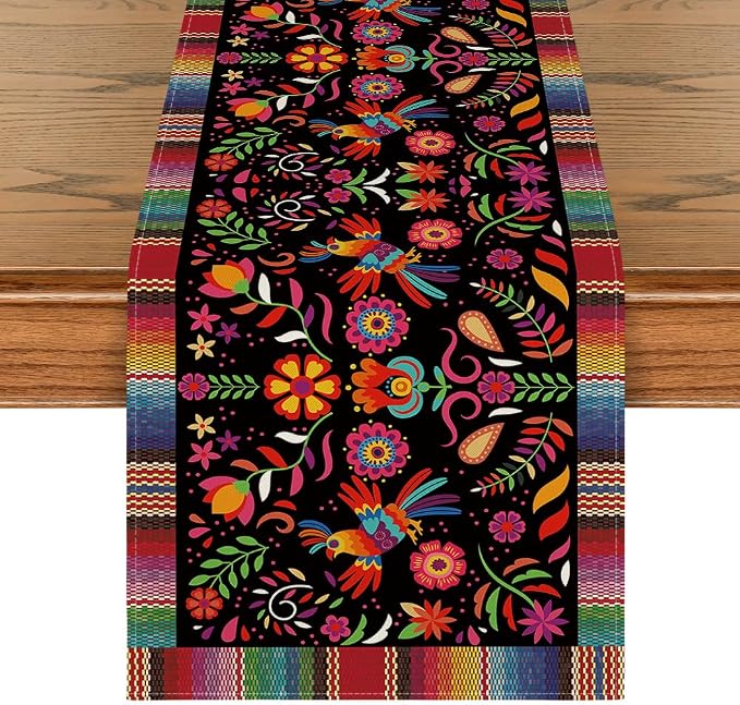 Artoid Mode Bird Dia De Los Muertos Serape Mexican Fiesta Table Runner, Cinco De Mayo Day of The Dead Kitchen Dining Table Decoration for Home Party Decor 13x60 Inch - skull floor mat