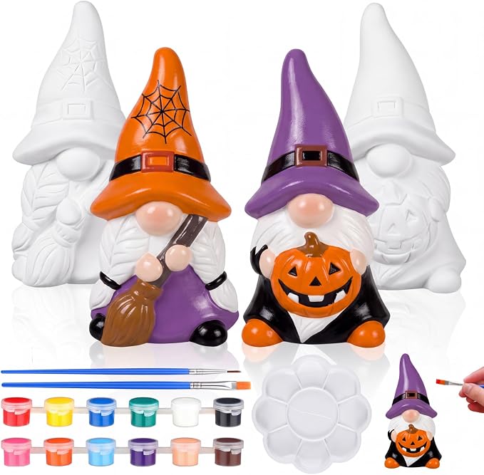 Hollowfly 2 Pack Halloween Gnome Ceramics to Paint Craft Kit