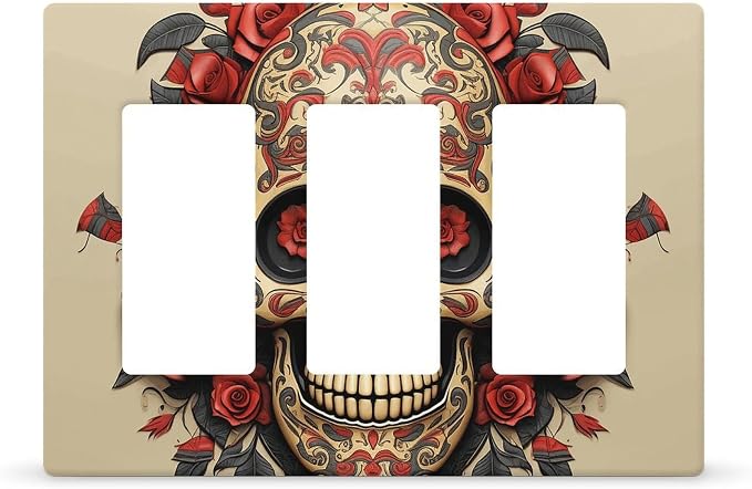 Wall Plate Decorative Outlet Cover 1-Gang Duplex WallPlate Red Rose Sugar Skull Edge Outlet Covers Light Switch Cover Decorative Wallplate 5"" X 3"" Thermoplastic Standard Size (colorName) - skull plate