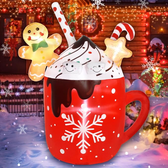 6ft Gingerbread Inflatable Christmas Decorations in Hot Cocoa Mug - skull inflatable