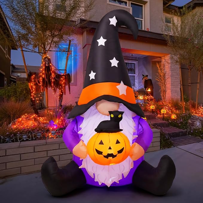 GOOSH 5 FT Halloween Gnomes Inflatables Outdoor Decorations, Gnome with Pumpkin Blow Up Yard Decorations Built-in LED Lights for Halloween Outdoor Decoration - skull inflatable