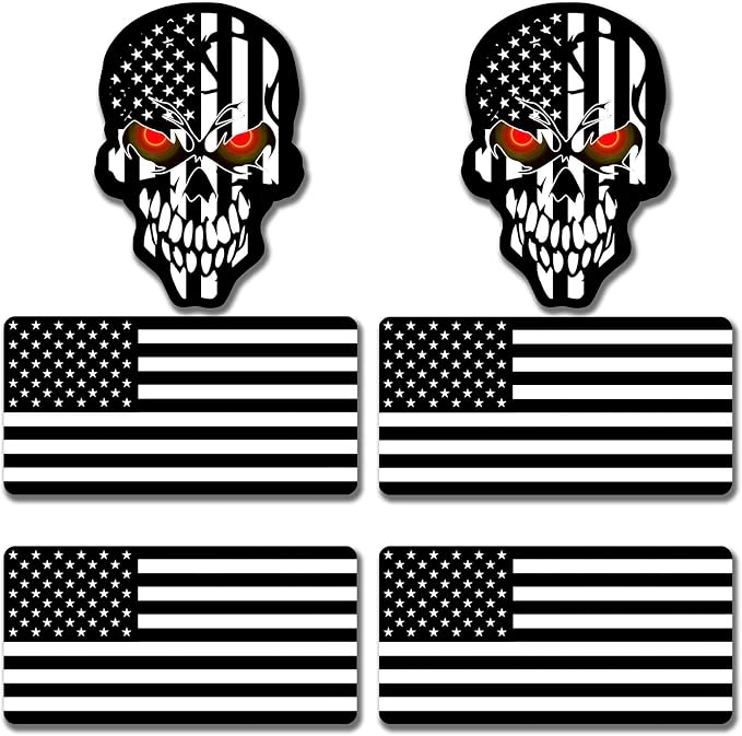 6pcs Reflective Black American Flag Hard Hat Stickers, Black Ops Decals for Tactical Gear, Patriotic USA Skull Flags Toolbox Helmet Labels Patriotic Old Glory - skull sticker