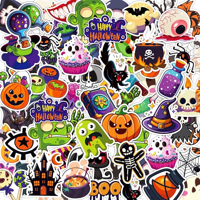 Halloween Party Favors - 100 PCS Pumpkin Bat Spider Stickers,Kids Halloween Games Treats Crafts Gifts Party Supplies Decorations - skull sticker