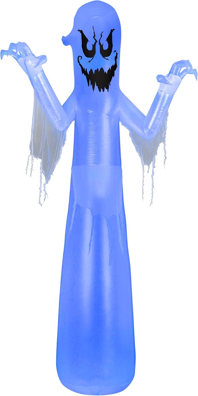 Gemmy 12 FT Giant Spooky Ghost Halloween Inflatable with Flickering Blue Light – Lighted Airblown Blow Up Outdoor Yard Decoration