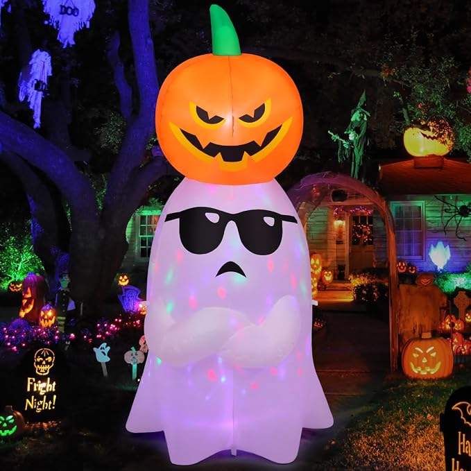 GOOSH 6.2 FT Halloween Inflatables Ghost with Pumpkin Outdoor Decorations Blow Up Yard with Built-in LEDs for Garden Lawn Indoor Party Decor - skull inflatable