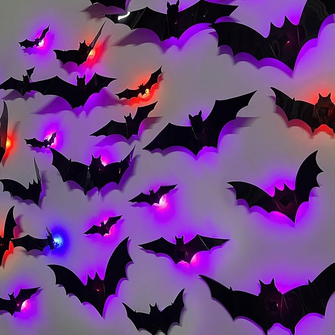 DR.DUDU 36 Pack Halloween Bats Wall Decor Halloween Decorations Indoor - skull sticker