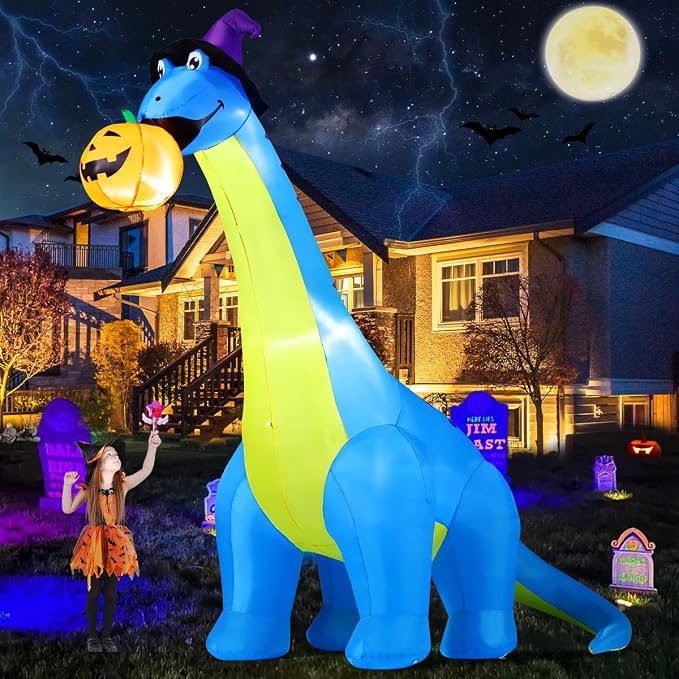COMIN Halloween Inflatables 10 FT Dinosaurs Eating Pumpkin Decorations - skull inflatable