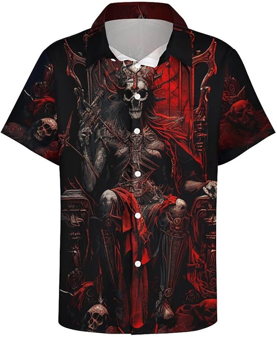 Men's Button Down Shirt with Skull Cool Graphic Casual Hawaiian Beach Shirts - skull tshirt