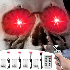 4 Pack Halloween Decoration LED Glowing Light Up Skulls Eyes, Horror DIY Glowing Eyes Lights Battery Operated for Halloween Decoration Masks, Skulls, Pumpkin, Spider, Tombstone Props (Red) - string light