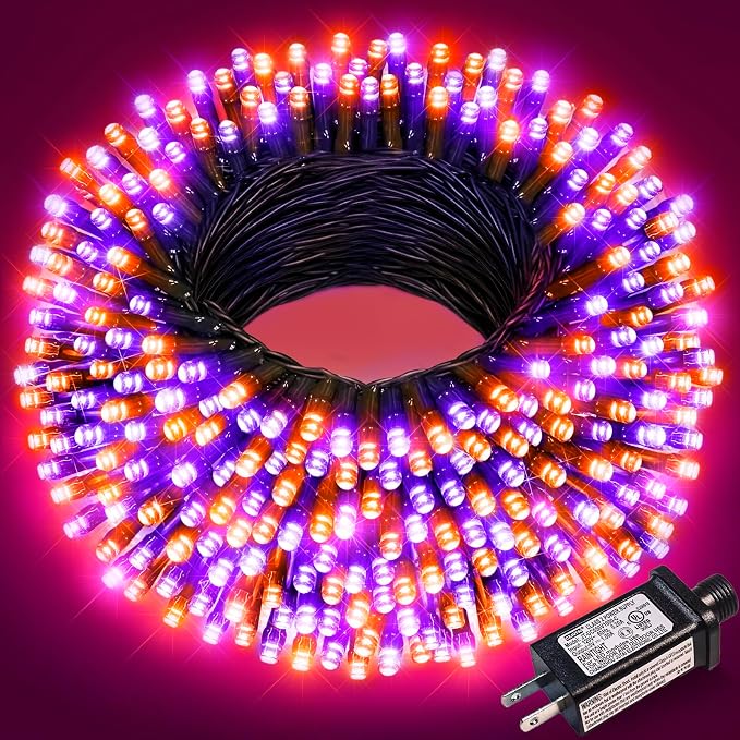 Orange and Purple Halloween Lights, 100FT 300 LED Outdoor Halloween Lights - string light