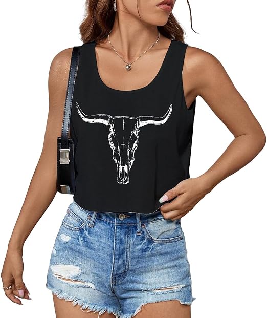 Womens Sexy Crop Tops Loose Fit Cropped Tank Tops for Teen Girls - skull tank tops