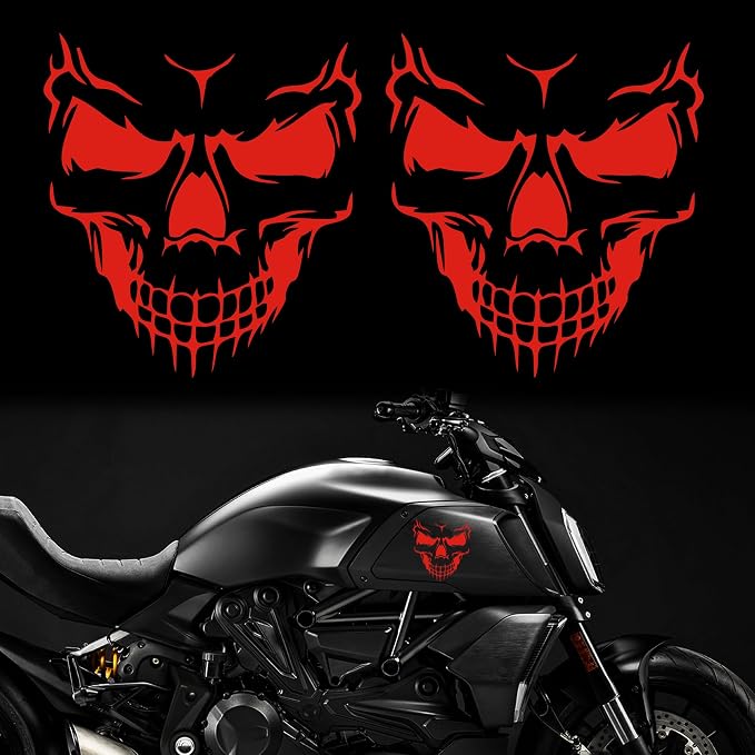 TOMALL 2Pcs Skull Stickers for Car Halloween Theme Scary Ghost Decal Skull Graphic for Car Motorcycles Truck Window Windshield Door Wall Funny Self-Adhesive DIY Personality Decorations (Red-11cm) - skull sticker