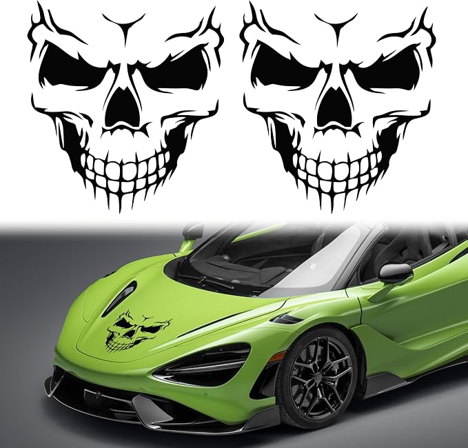 TOMALL 2Pcs Skull Stickers for Car Vinyl Halloween Decals Skeleton Graphic Decals for Car Windows Body Hood Waterproof Skeleton Stickers Scary Skull Decorations for Trucks SUV Motorcycle (Black-28cm) - skull sticker