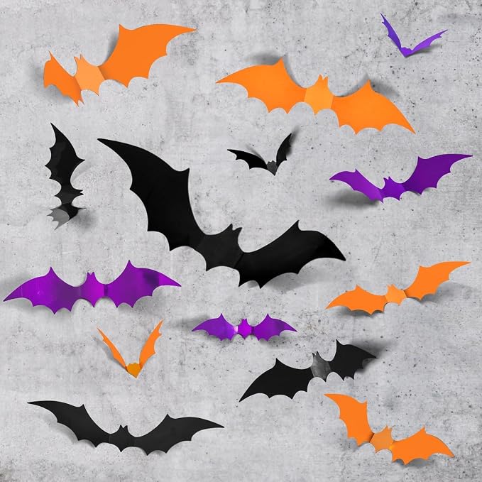 LOLStar Halloween Bat Stickers, Halloween Bat Wall Decor, 72PCS, 4 Sizes - skull sticker