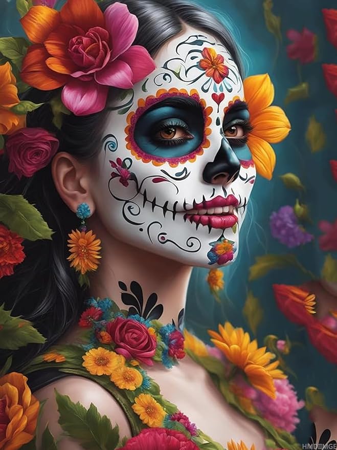 Diamond Painting Kits for Adults, DIY 5D Skull Diamond Painting Kits Day of The Dead Full Drill Diamond Art Beautiful Sugar Skull Women Diamond Painting Craft for Home Wall Art Decor 12x16 inch - skull painting