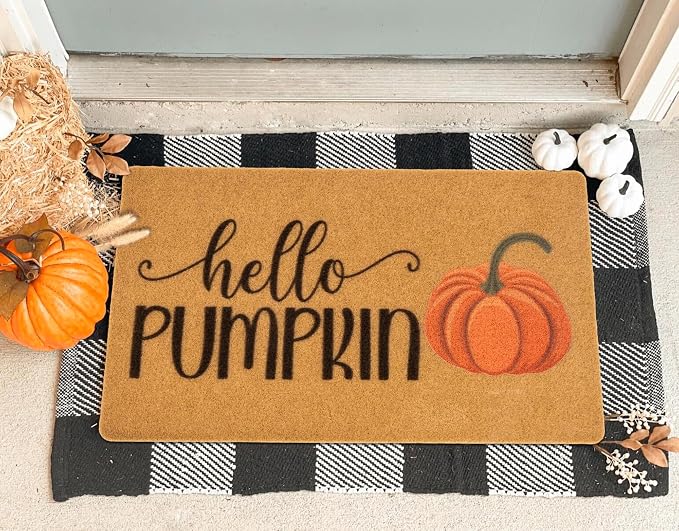 Hello-Pumpkin-Welcome-Doormat Entrance – Fall-Harvest-Festival-Door-Mat