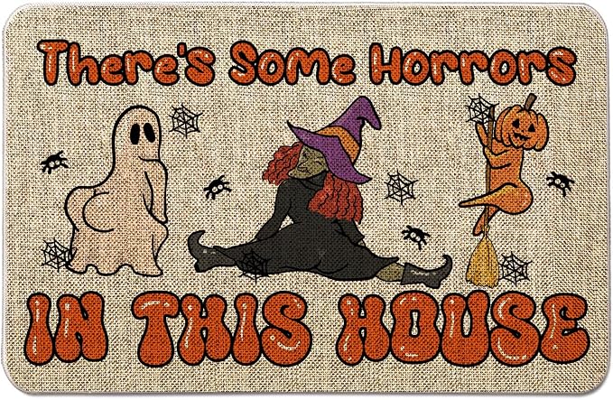 Halloween Door Mat There's Some Horrors in This House Rug Funny Outdoor Decorative Doormats Entrance Rugs Floor Front Mats for Farmhouse Home Kitchen 17 x 27 Inch - skull floor mat