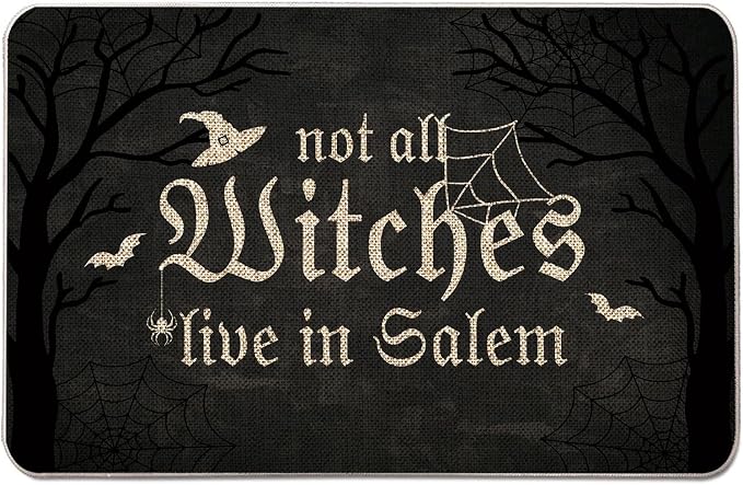 Halloween Door Mat Not All Witches Live in Salem Rug Outdoor Decorative Doormats Entrance Rugs Floor Front Mats for Farmhouse Home Kitchen 17 x 27 Inch