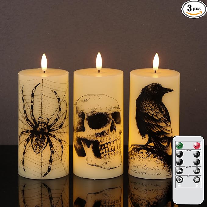Halloween Decorations Flameless Candles with Remote Timer - skull candle