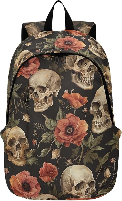 ALAZA Retro Skull Flowers Backpack Laptop Notebook Bag College Bag Bookbag Casual Travel Trip Daypack for Women Men Fits 15.6 Laptop - skull backpack