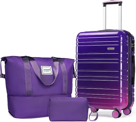 LARVENDER Carry on Luggage Sets 3 Piece, 20in Suitcase Set, Midnight Berry - skull suitcase