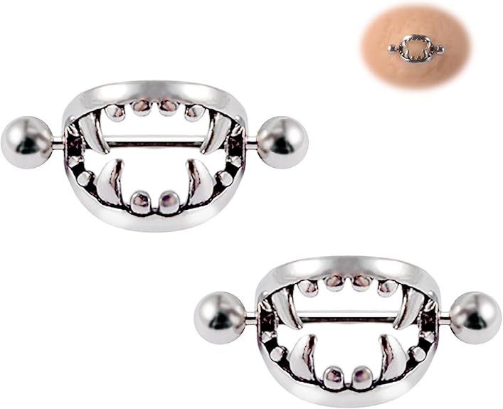 14G 16G Spooky Nipple Piercing Jewelry for Halloween, Vampire Skull Nipple Rings Surgical Steel for Men and Women, Nipple Shields Barbell Rings - skull ring