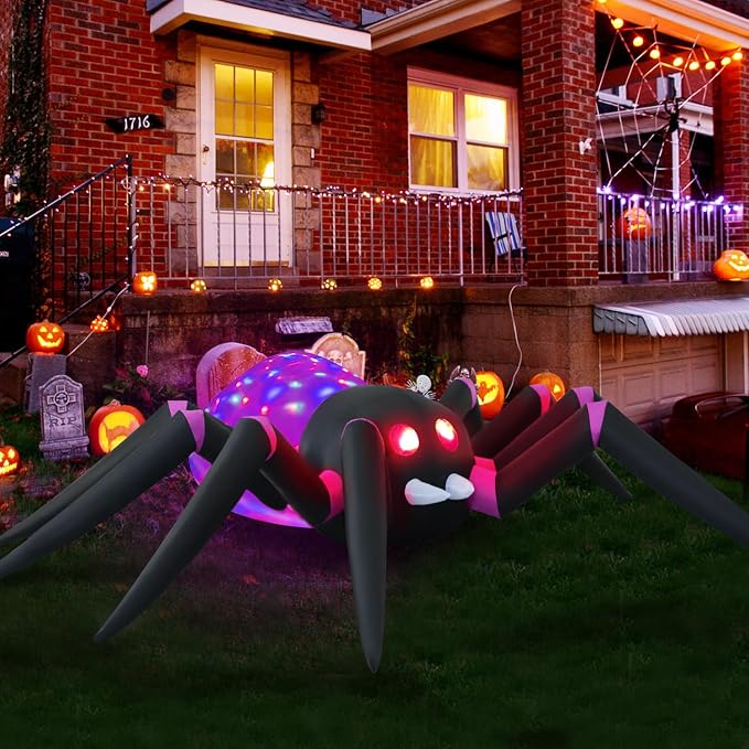 12ft Purple Spider Halloween Inflatable Outdoor Decoration, Courtyard Decoration with LED Lights, for Outdoor Lawn, Garden, Family Vacation Party - skull inflatable