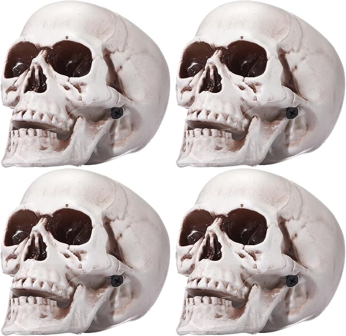 Sratte 4 Pcs Halloween Human Skull Model Adult Plastic Skull Decor Fake Head Decorations Realistic Head Bone Model Human Skeleton Statue (4.3 Inch) - skull figurine
