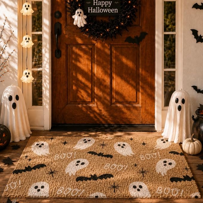 Halloween Ghost Doormat Outdoor 16 x 28in Spooky Ghost Welcome Mat - skull floor mat
