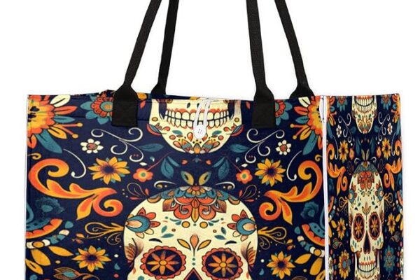Pardick Tote Bag For Women Travel Bag Reusable Grocery Bag Sugar Skull Utility Tote For Work Shopping Pool Beach Bag for Gift Outdoor