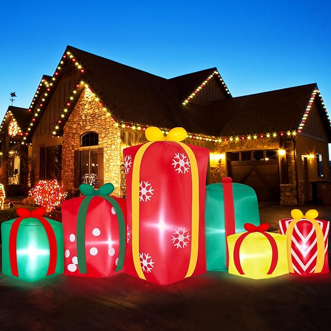 8 FT Long Merry Christmas Inflatable Outdoor Decoration 6 Gift Boxes Combo with Build in LED Lights Funny Present Xmas Blow up Yard Decorations for Holiday Winter Indoor Patio Lawn Outside Decor - skull inflatable
