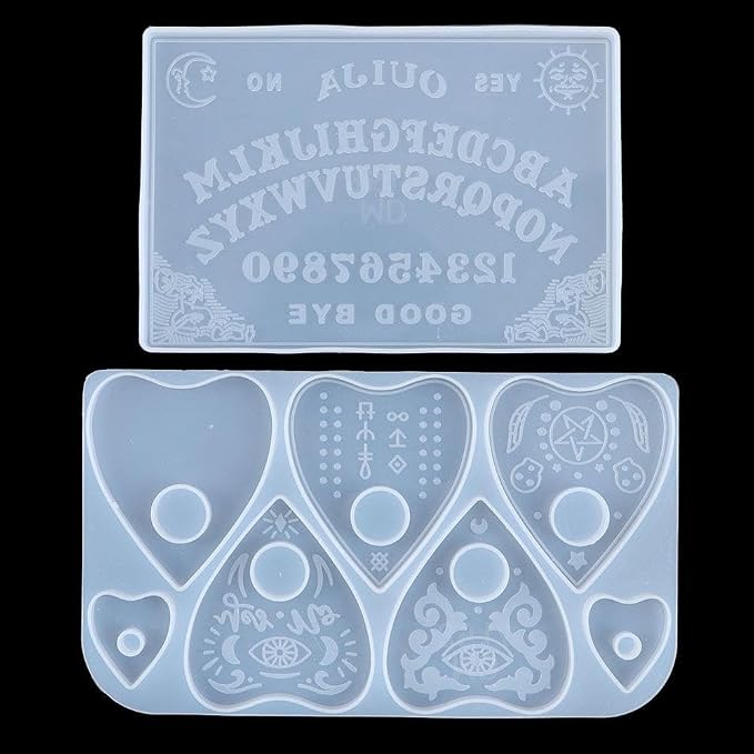 2 Pcs Ouija Board and Planchette Silicone Molds, Gothic Epoxy Resin Silicone Molds for Ouija Board Game, Pendant, Resin Crafts - skull ashtray