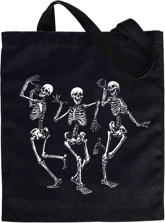 Whaline Halloween Canvas Tote Bags Reusable Gift Goodie Bags Black Grocery Shopping Bags Trick or Treat Bags - sugar skull handbags for sale