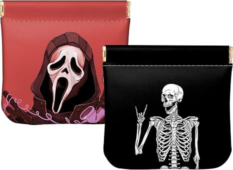 2 PCS Small Squeeze Coin Purse Pouch Soft PU Leather Mini Wallet Change Bag Cute Aesthetic for Women Girls Men-Skull - skull wallet