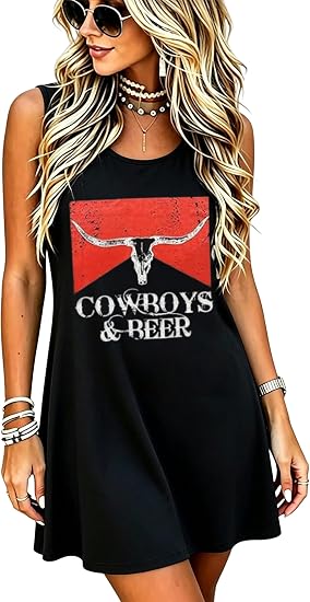 Summer Dresses Women Boho Floral Sundress Casual Country Concert Tank Dress - sugar skull dress