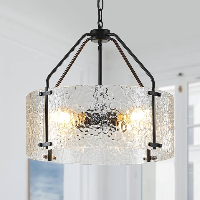 Glass Drum Chandelier for Dining Room 18'' Entryway Light Fixture 4-Light Kitchen Chandeliers Over Table Bedroom Light Fixture for Living Room Hallway Foyer Kitchen - skull lamp