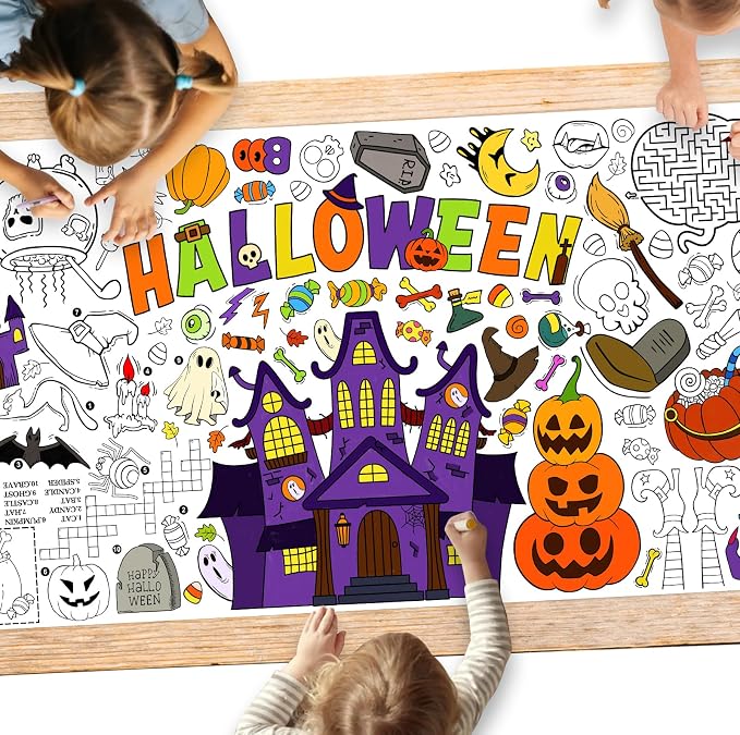 Gatherfun Halloween Coloring Tablecloth - 31.5 x 72 Inches,Versatile Paper Coloring Banner/Table Cover for School Party Halloween Decoration - skull painting