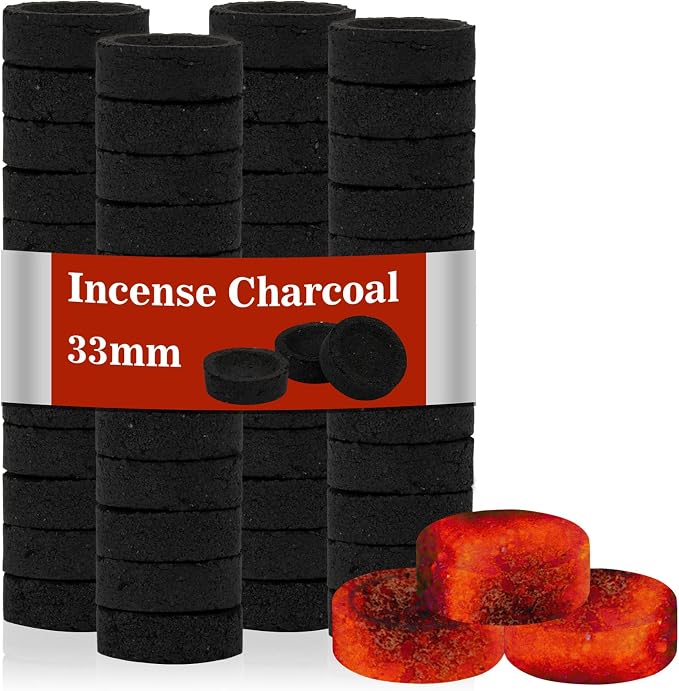 MAQIHAN 50PCS Incense Charcoal Briquettes - Quick Light Charcoal Dicsc - skull incense burner