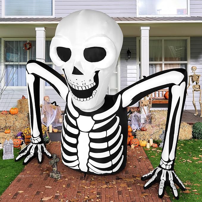 Joiedomi 5.5 FT Long Halloween Inflatables Outdoor Decorations, Skeleton Halloween Decor Blow Up Yard Decorations with LEDs, Inflatable Skeleton Ground Breaker for Outside Lawn Garden Decor - skeleton