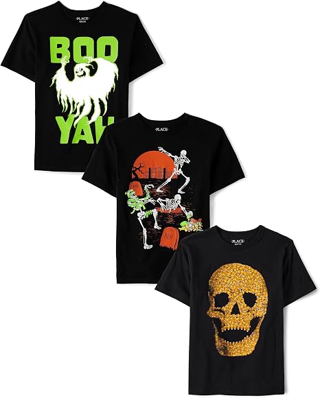 The Children's Place Boys' All Holidays,Birthdays Short Sleeve Graphic T-Shirts,3 Pack - skull tshirt