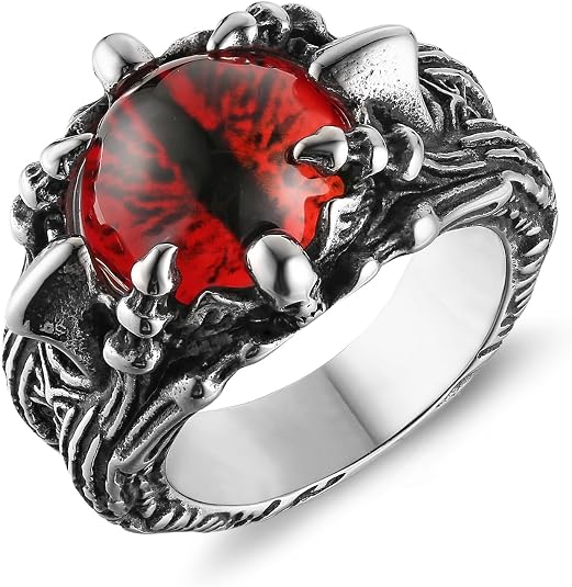 HZMAN Gothic Devil Eye Ring for Men, Stainless Steel Biker Statement Ring - skull ring