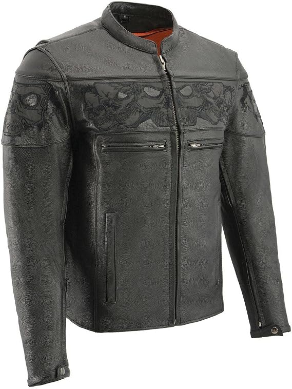 Milwaukee Leather Men's Classic Premium Leather Motorcycle Jacket with COOL-TEC Climate Control Treatement - skull jacket