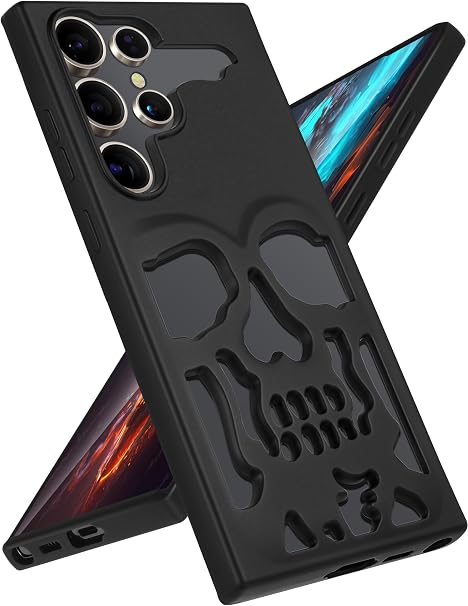 Lotadilo for Samsung Galaxy S24 Ultra Case - Skull Skeleton for Men Boys Grils Women Cool Pattern Gothic Design Hollowed Protective Soft Cover for S24 Ultra Case,Black - Skull phone case