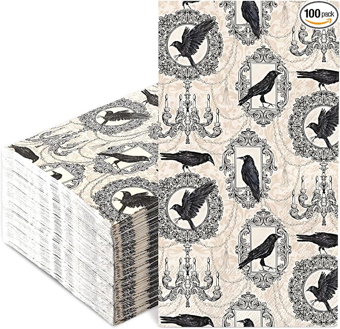 JarThenaAMCS 100 Pcs Halloween Paper Guest Napkins Crows Bathroom Napkins Vintage Disposable Hand Towel Napkin for Home Holiday Party Supplies - skull toilet paper