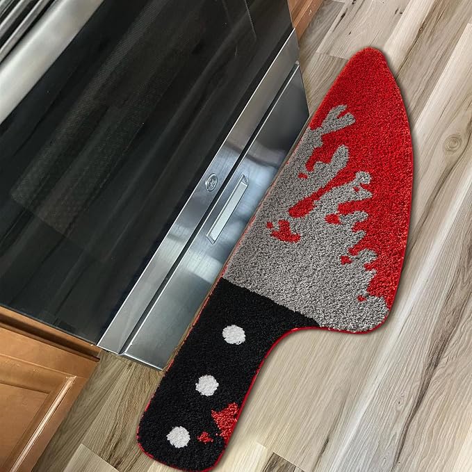 Scream Knife Rug 18’’W x 45’’L Horror Movie Gothic Area Rubber Rugs Non Slip Machine Washable, Cute Vintage Spooky Skull Halloween Accent Throw Rugs for Kitchen Bathroom Bedroom Indoor Doormat Soft - skull toilet mat
